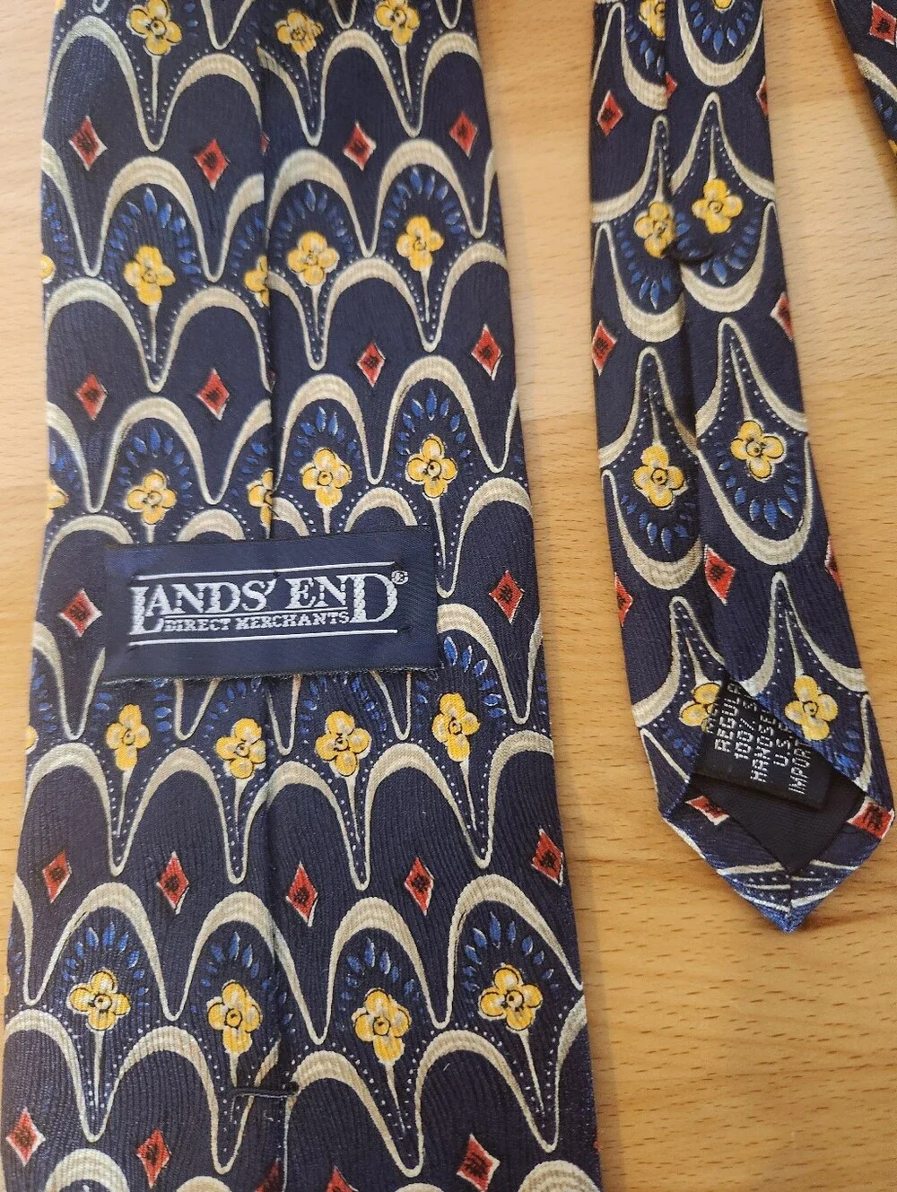 Vintage Lands End Silk Tie Navy Paisley Foulard Preppy Classic Made in USA